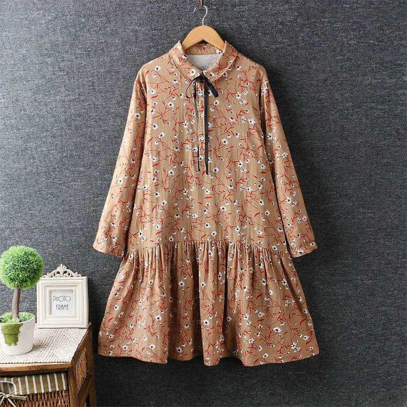 Женское летнее хлопковое платье с цветочным принтом длинным рукавом|Платья| |