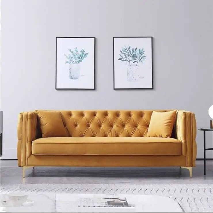 Good quality High-end yellow double three-seat sofa