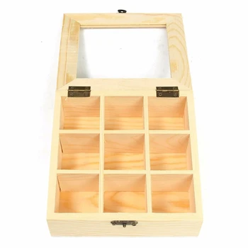 

LBER Wooden Tea Bag Jewelry Organizer Chest Storage Box 9 Compartments Tea Box Organizer Wood Sugar Packet Container