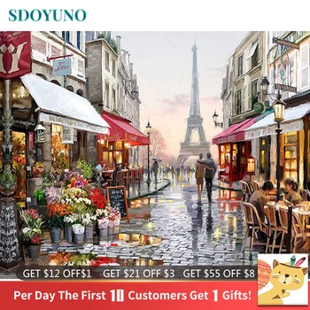 

SDOYUNO Frame DIY Painting By Numbers Kits Paris Street Landscape Wall Art canvas pictures by numbers Home Decor 40x50cm