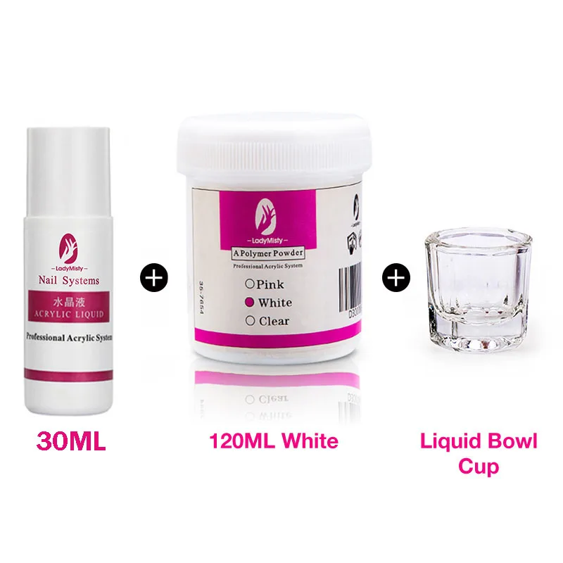 white set 120 мл акриловый порошок прозрачный розовый белый резной кристалл Полимер 3D дизайн ногтей хрустальные порошки поли гель Советы для наращивания ногтей - Цвет: white set