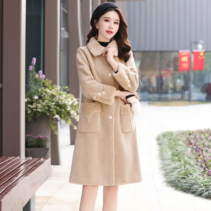 

2019 Winter New Style WOMEN'S Dress Lambs Wool Coat Mid-length Wool Lamb Korean-style Thick ke li rong Fur Fashion