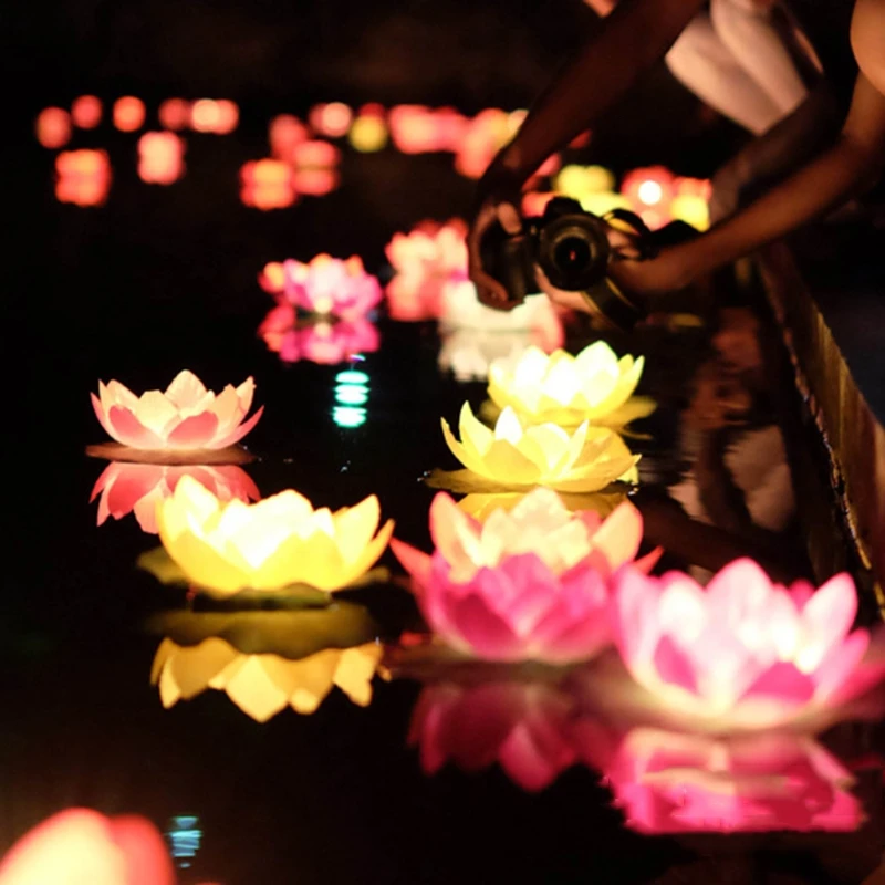 LED Solar Light LED Floating Lotus Flower Lamps On Water Swimming Pool Garden Decoration