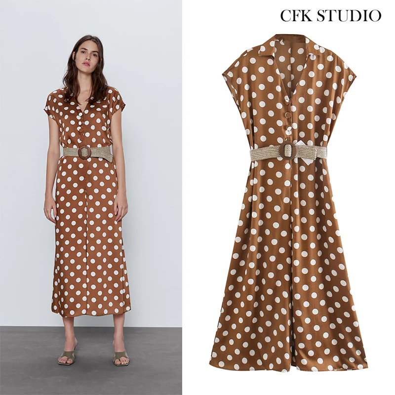 Женский винтажный комбинезон без рукавов Za элегантный желтый в горошек с