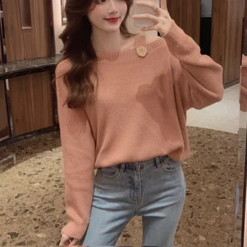 

COIGARSAM 4XL Plus Size Knitting blouse women New Winter Loose blusas womens tops and blouses Khaki Rice White Grapefruit Color