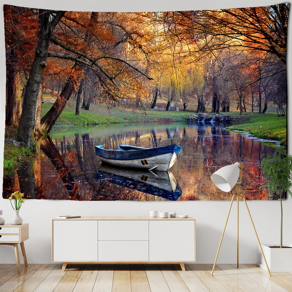 Tapestry Decor Landscape Painting Tapestry Wall Hanging Colorful Natural Scenery Bohemian Travel Mattress Studio Living Room Art Decor