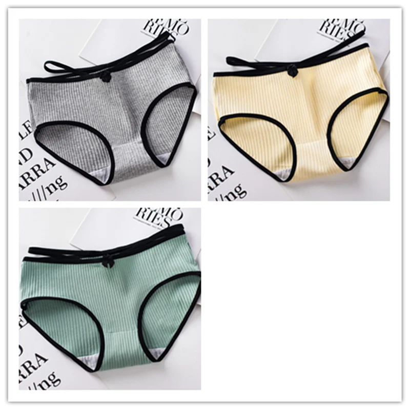 Gray Yellow Green 3 шт., хлопковые трусики для девочек, хлопковые трусы, нижнее белье, трусики для женщин, интимные трусики, сексуальное женское нижнее белье, удобные - Цвет: Gray Yellow Green