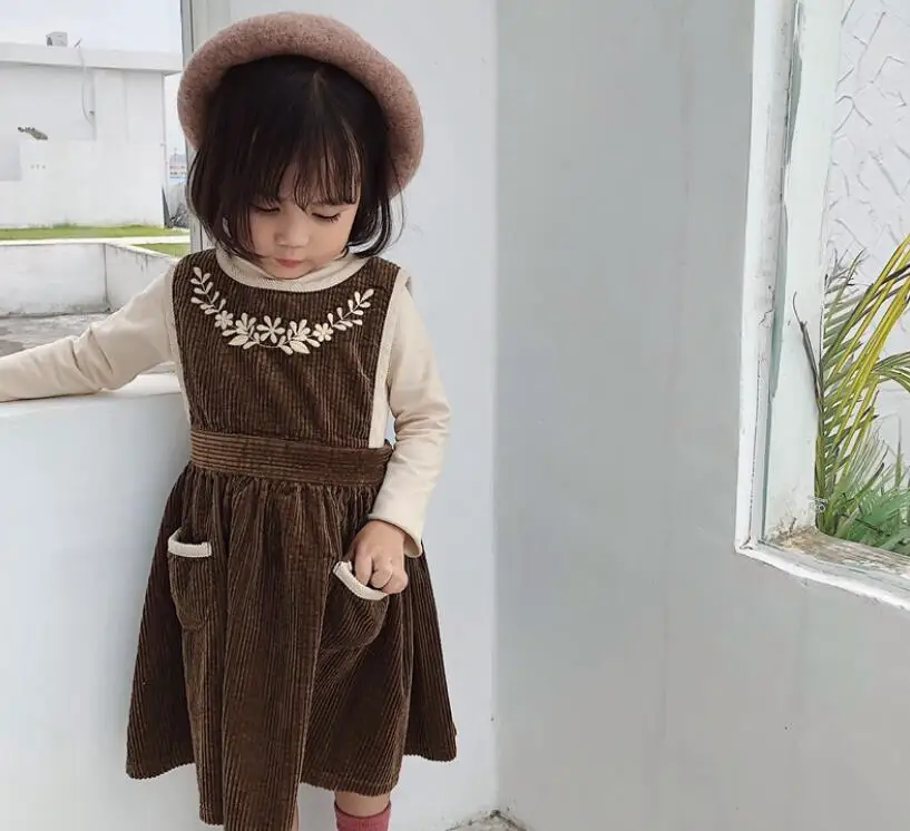 Г., Осенние вельветовые платья принцессы для девочек милое детское платье-майка 6 шт./партия