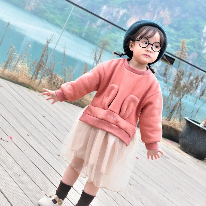 От 1 до 8 лет Повседневное платье для маленьких девочек с кроличьими ушками; Детские сетчатые платья принцессы с длинными рукавами в стиле пэчворк