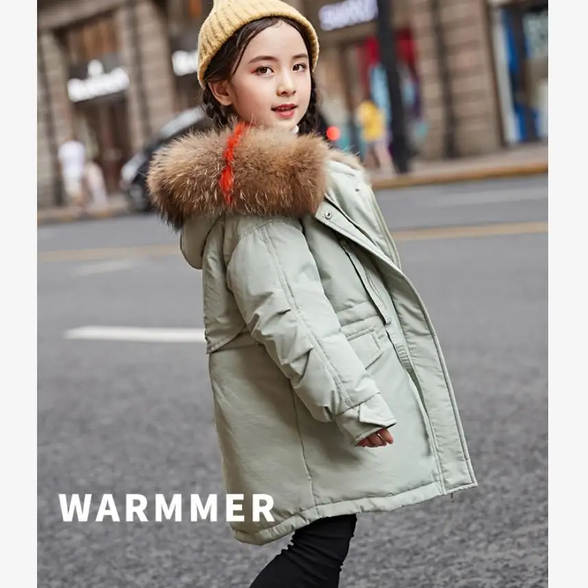 

Winter New Children Hooded Down Coat Real Fur collar Casual Girl Outerwear Modis Kids Clothes Down Jacket For Cold Weather Y2030