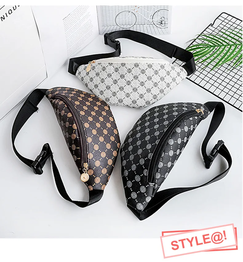 Stylish PU leather waist bag with trendy print designs for men and women