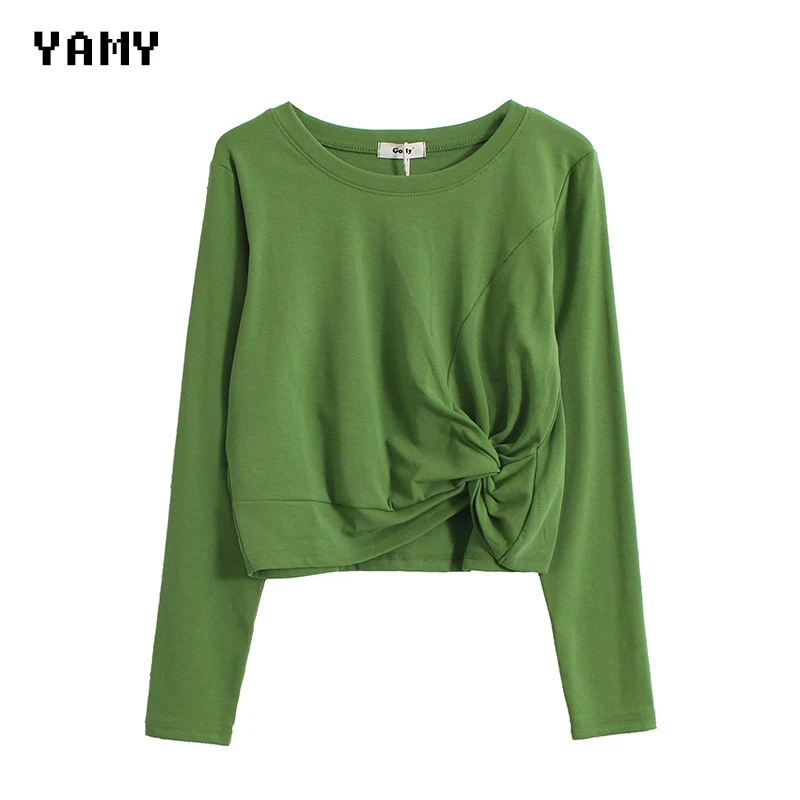 

New design Womens Autumn t-shirt long sleeved solid chic Tops green blue solid tshirt long sleeve shirt women streetwear 2019