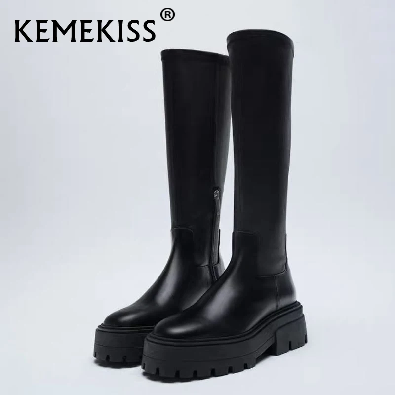Новые женские сапоги до колена KemeKiss из натуральной кожи на толстой подошве