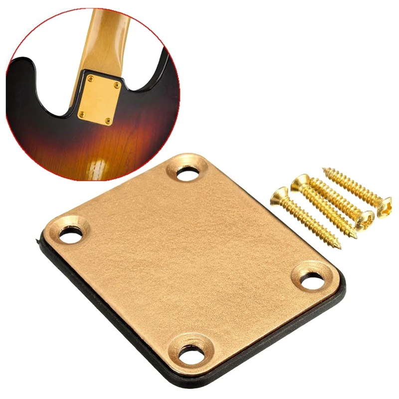 Gold Neck Plate with 4 Screws Replacement Part for Fender Strat Electric Guitar | Спорт и развлечения