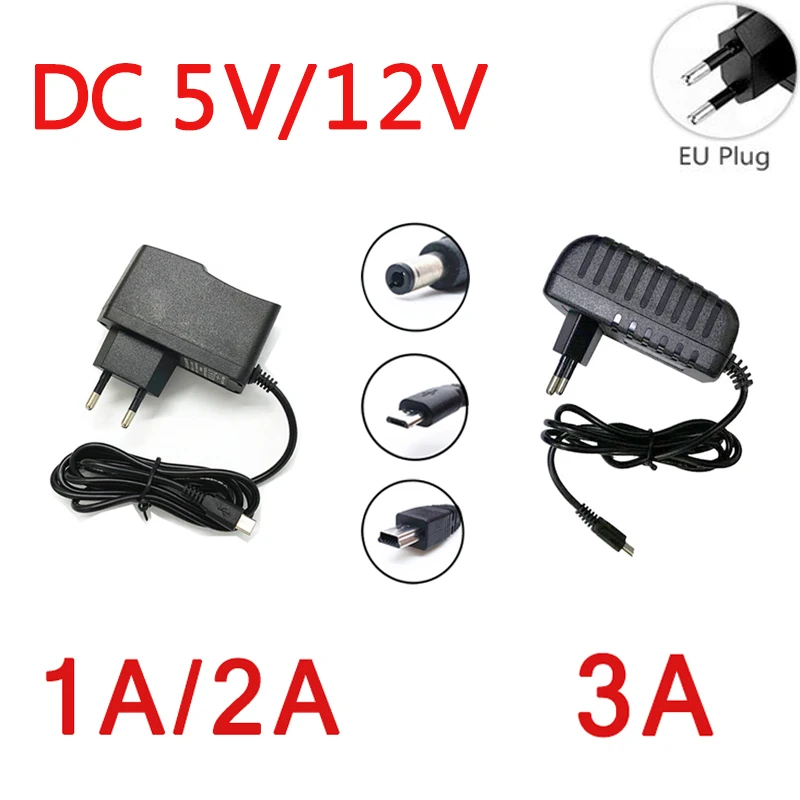AC 110-240V DC 5V 12V 1A 2A 3A Universal Power Adapter AC/DC Adapter Charger  EU Plug adapter DC 5.5*2.1mm Micro USB Mini USB