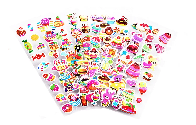 12 sheets/pack cake ice cream sweet meals sample sticker for youths toy cartoon 3D stickers Youngsters scrapbooking DIY toys