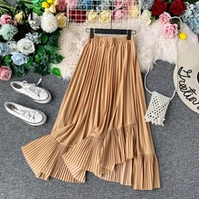 YuooMuoo Ins Мода элегантные женские плиссированные юбки с оборками и высокой талией одежда для зимы и осени Harajuku юбка Дамская длинная юбка