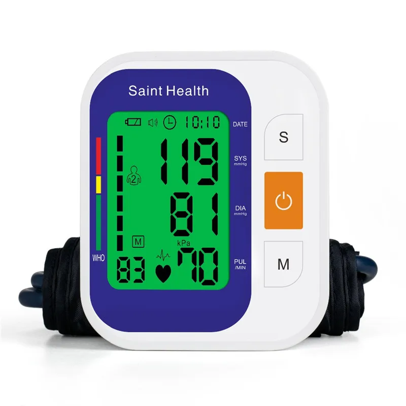 Saint Health Английский Голос с подсветкой цифровой измеритель артериального давления в верхней части руки Пульс ритм BP монитор тонометр Сфигмоманометры
