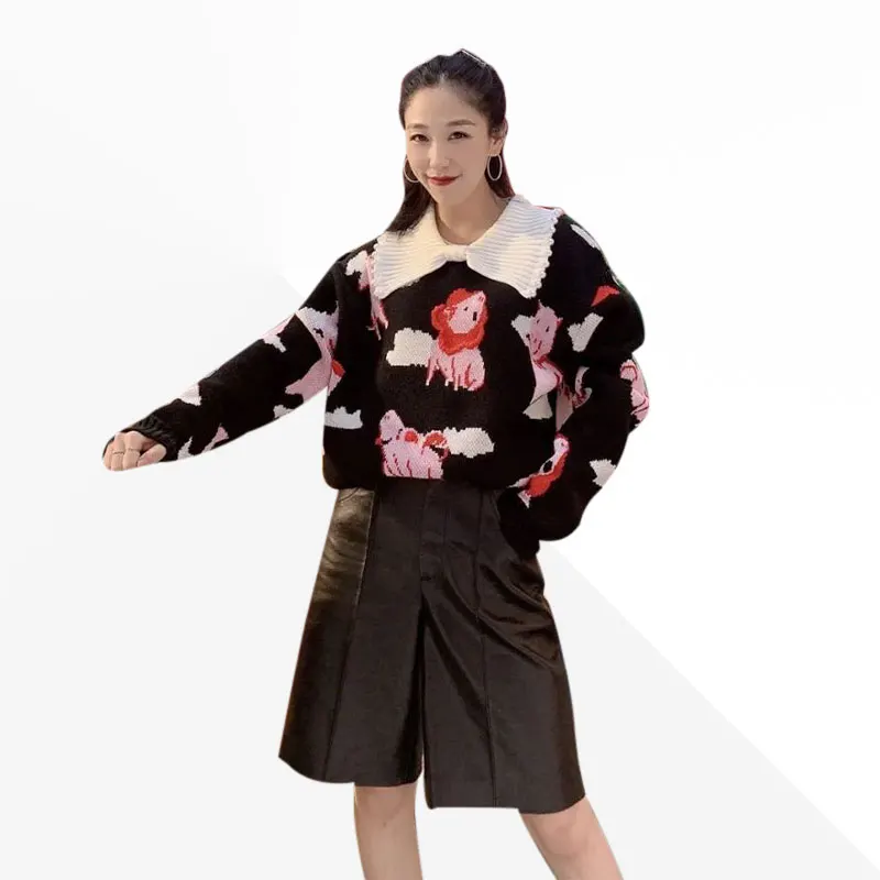 [EAM] Women Irregular Striped Knitting Blouse New
