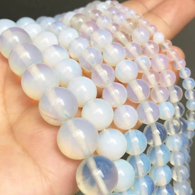 

Natural White Opal Stone Beads Round Loose Spacer Jewelry Beads For Making DIY Needlework Bracelet Accessories 4/6/8/12mm 15Inch