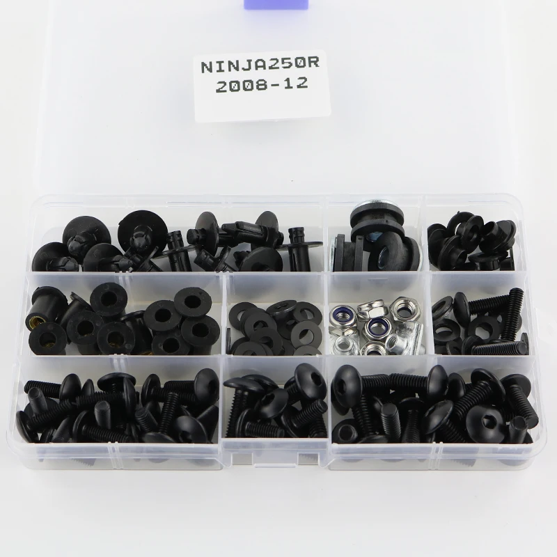 Для Kawasaki Ninjia 250R EX250R 2008 2009 2010 2011 2012 мотоцикл Полный Обтекатель Болты Комплект зажимы гайки сталь - Цвет: Black