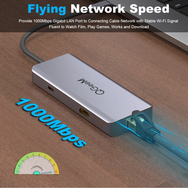 QGeeM USB C Hub for Macbook Pro Air HDMI VGA Micro SD Card Readers RJ45 Aux PD OTG Multi USB Hub