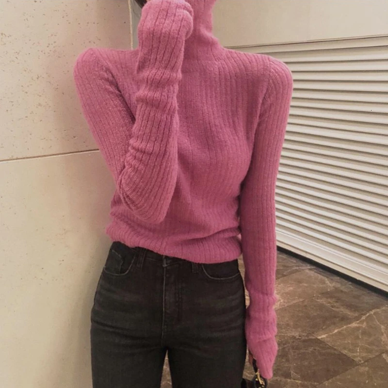 White Korean Knitted Sweater For Women Turtleneck Long Sleeve Autumn Slim Pullover Female Clothing Fashion New 2019 White Korean Knitted Sweater For Women Turtleneck Long Sleeve Autumn Slim Pullover Female Clothing Fashion New 2019
