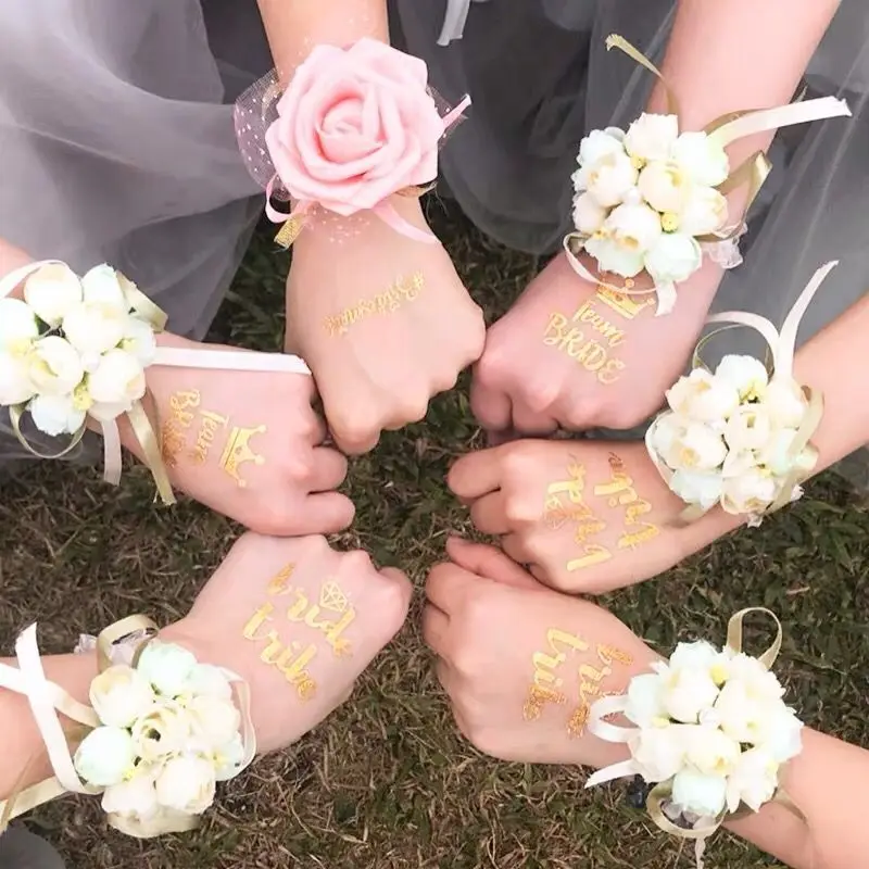 

10pc Bachelorette Party team Bride Bridesmaid tribe squad temporary tattoo Hen Night Golden Sticker bride to be wedding supplies