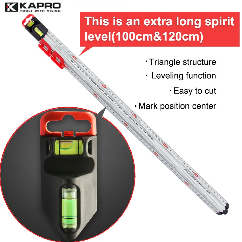 

KAPRO 100/120cm Extra Long Multifunctional Spirit Level High Accuracy Marking Straight Ruler Double Bubbles Measuring Instrument