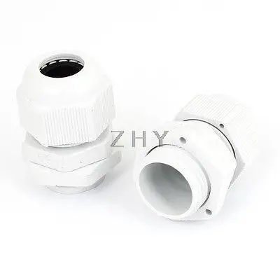 

White Plastic Shell Waterproof Cable Connectors PG11 2 Pcs