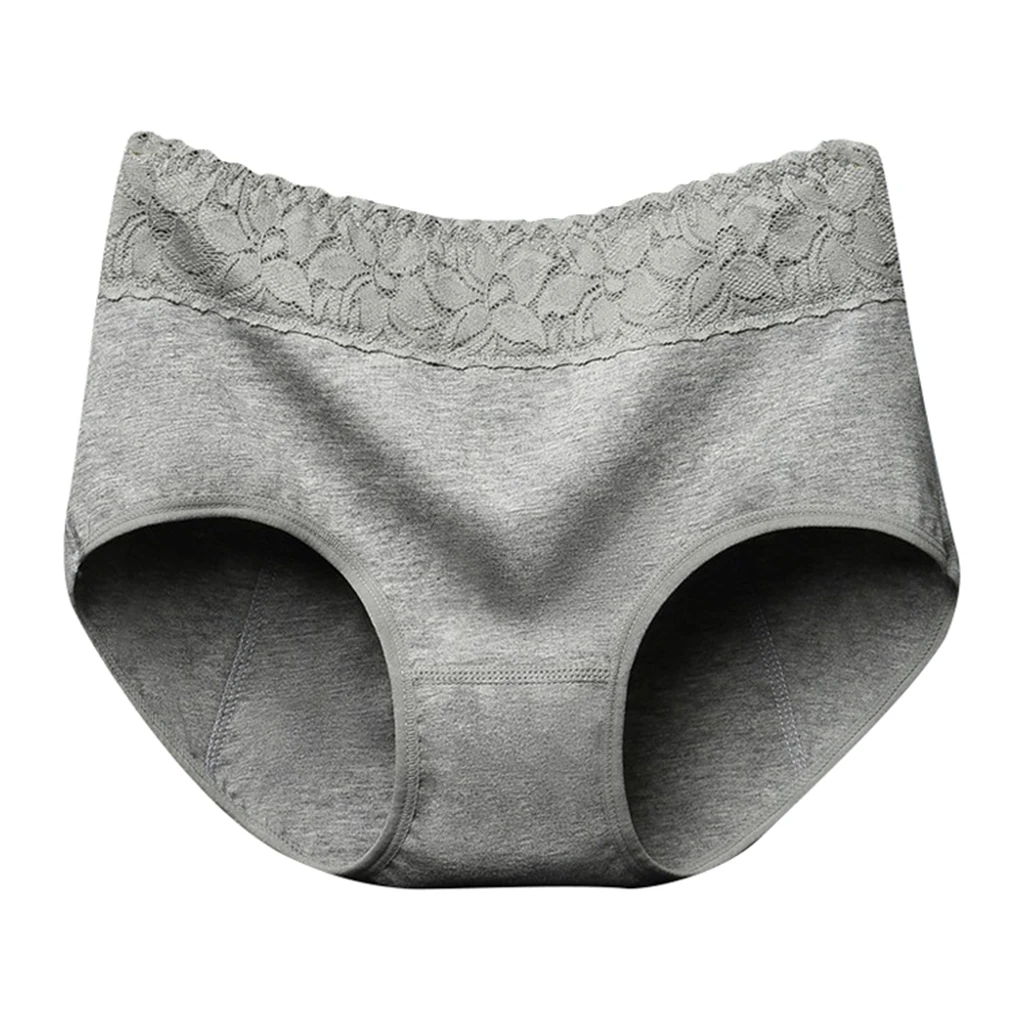 Women's Period Panties Soft Comfortable Elastic Cotton Physiological Underpants Briefs Underwear Lingerie Gray
