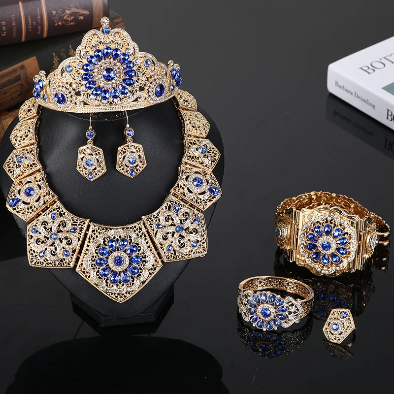 

Luxury Wedding Jewelry Set Crystal Necklace For Women Arab Muslim Dress Jewelry Six-Piece Set Of Jewelry Sets
