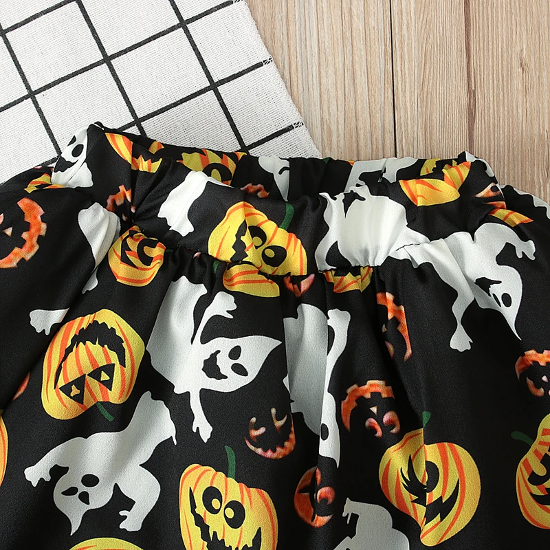 Платье принцессы на хеллоуин для маленьких девочек; комплект одежды на бретелях с черными пайетками; укороченный топ+ юбка-пачка с кружевами в виде тыквы; модный костюм для торта