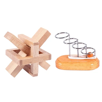 

1Pcs Brain Teaser Metal Wooden Stand String Rope Puzzle Game Educational Toy & 1Pcs Wooden Siege Lock the Perplexing x in a Box