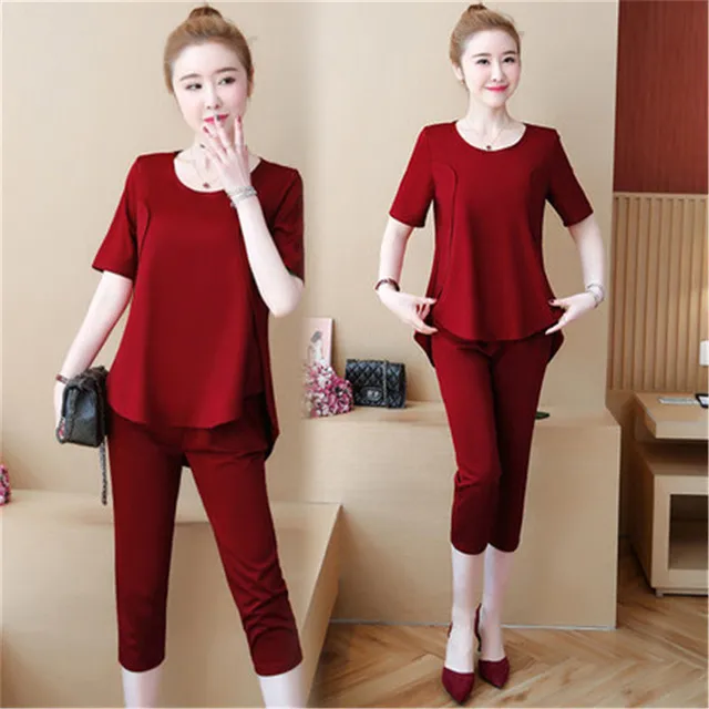 US $19.68 Women Outfit Tracksuit for Women Pants and Top 2019 Summer Size 3XL 4XL Summer 2 Piece Set