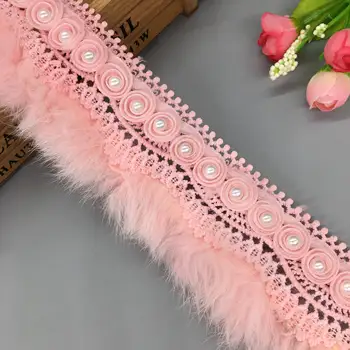 

1 Yd Pink Faux Fur Pom Pom 3D Flower Leaf Lace Edge Trim Ribbon Fabric Embroidered Applique Sewing Craft Wedding Dress Clothes