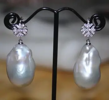 

Beautiful south sea white pearl dangle earring silver huge 16-20mm