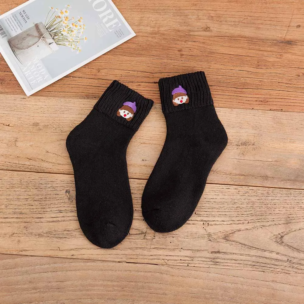 Зимние женские толстые теплые шерстяные носки с вышитым рисунком высококачественные цветные хлопковые носки с забавными рисунками, 5 пар - Цвет: s6