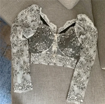 

CHICATWILL Designer New Spring Summer Sexy Women Floral Blouse Ladies Embroidery Flower Top Long Sleeves T-shirt