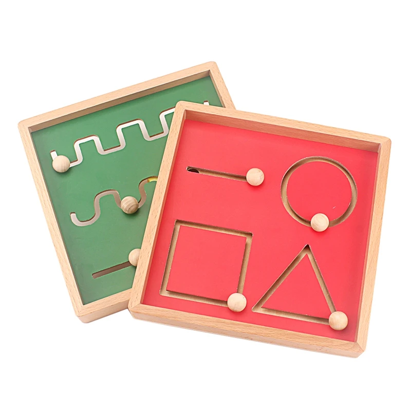 Montessori Handwriting Aids Trace Geometry Line Shapes Educational Training Wooden Toys for Children Writing Practice Preschool 2
