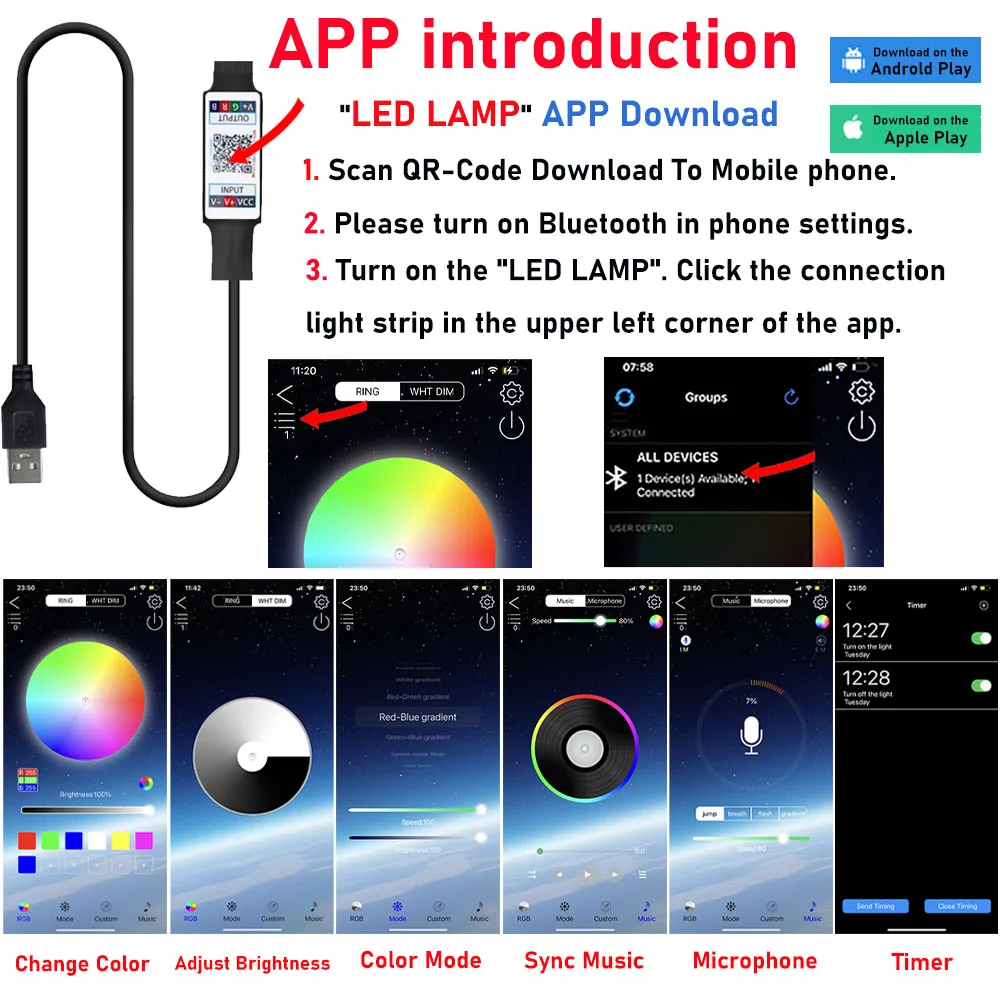 RGB LED Lights Strip Bluetooth Control USB 5050 2835 5V Flexible Lamp Tape Diode Festival Fita Bedroom Tira Luces PC TV Desk Luz