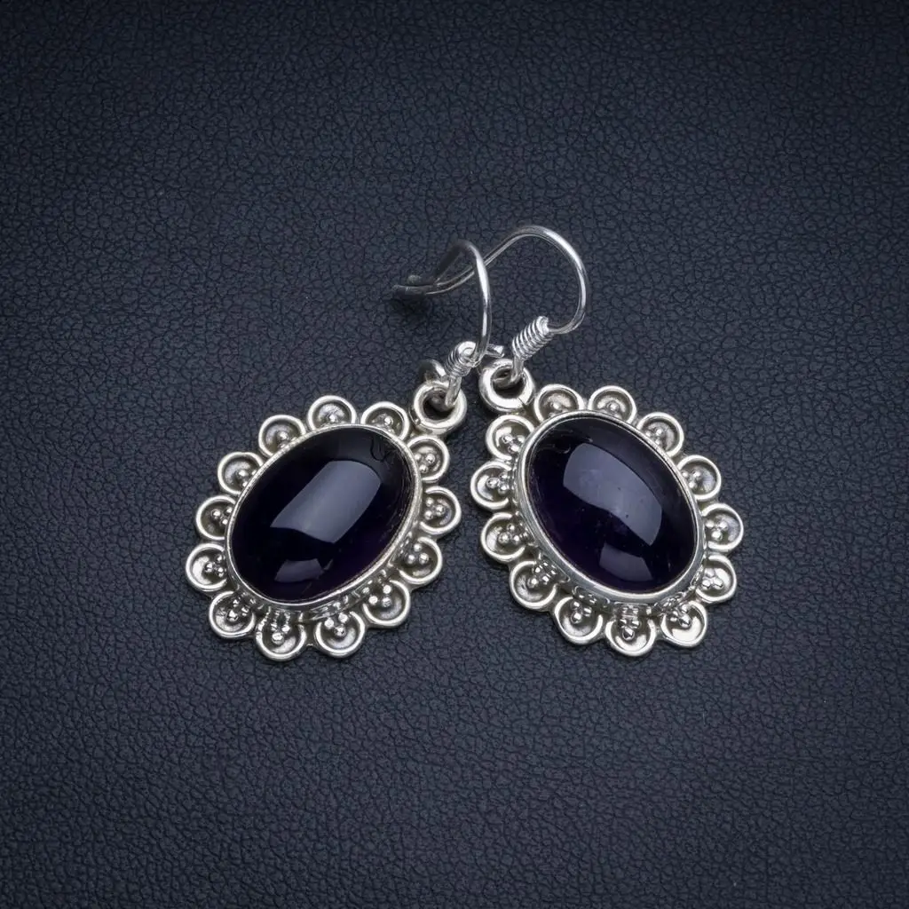 Натуральный Аметист Boho Стиль 925 Висячие серьги из серебра 925 пробы 1 1/" R1937