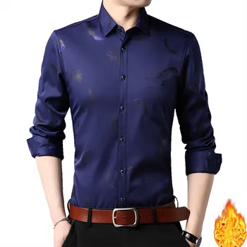 

Autumn&Winter Shirts New Arrival Mens Plus Velvet Long Sleeve Dress Shirts Business Casual Slim fit Thick Warm Tops M-5XL