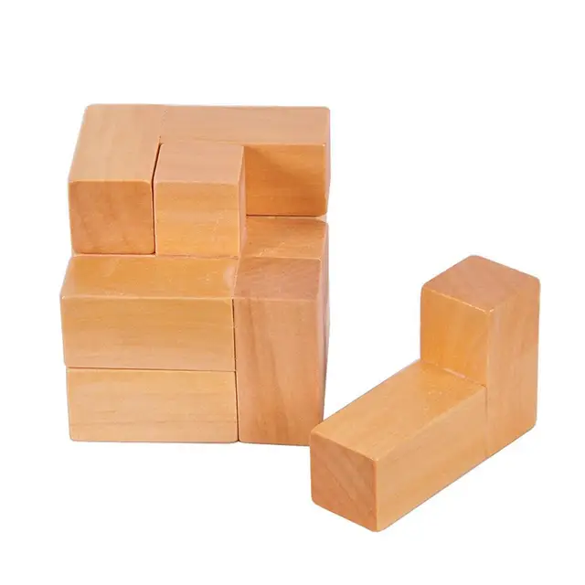 Wooden 7 Block Cube 3D Beech Handmade Vintage Ming Lock Luban Lock Wooden Toys Adults Puzzle Children Educational Kids Toys Gift 1