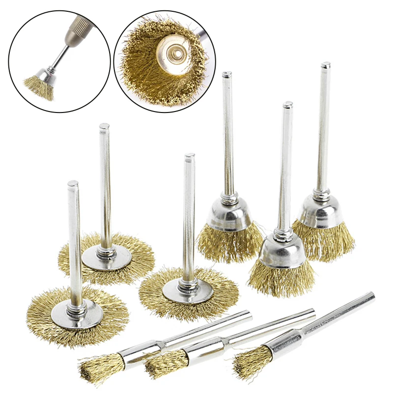 9PCS Brass clenaing Brush Wire Wheel Brushes Die Grinder Rotary Electric Engraving polishing tool set