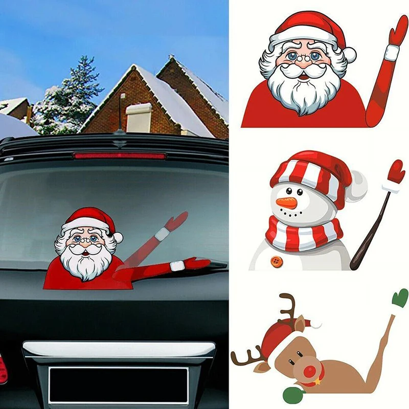 

High Quality Christmas Decoration Santa Claus 3D PVC Waving Car Stickers Styling Window Wiper Decals Rear Windshield Decoration