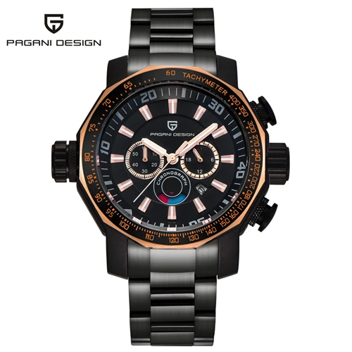 rose gold black B Роскошные Брендовые мужские часы PAGANI Дизайн спортивные часы военные часы большой циферблат многофункциональные кварцевые наручные часы Reloj Hombre - Цвет: rose gold black B