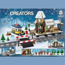 Создатель зима Рождество поезд деревенская станция 7 фигурок строительные блоки кирпичи девочка друг Legoinglys игрушки для детей
