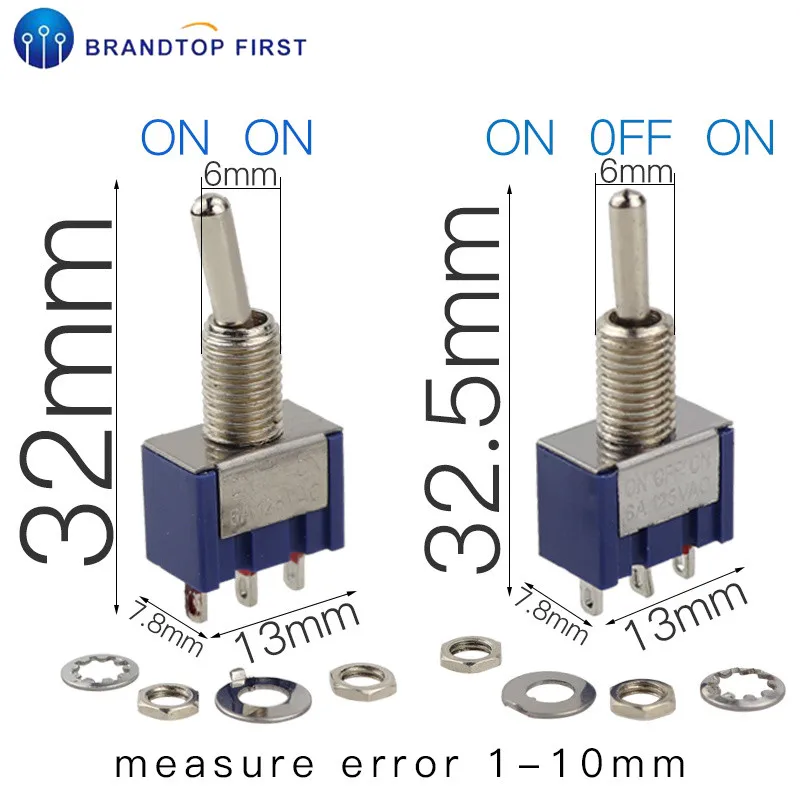 Запирающий переключатель 6A 125V MTS-102 103 Mini 3 Pin ВКЛ.-ВЫКЛ.-ВКЛ.-вкл