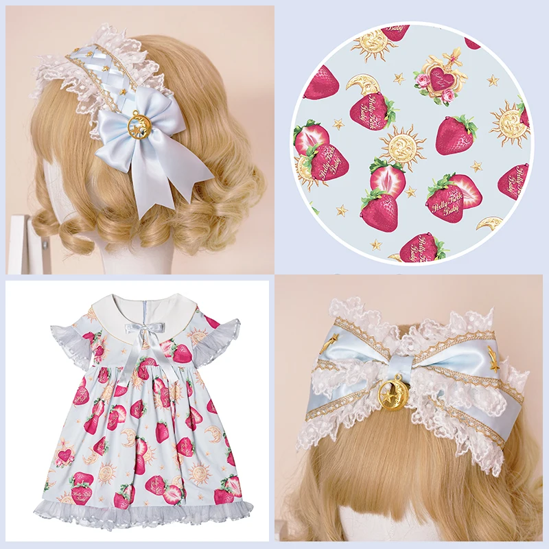 

Star&Strawberry Sweet Handmade Sky Blue Headwear Bow Hairband KC Hair Ribbon Headband Sleeve Lolita Lace Original Design Cute